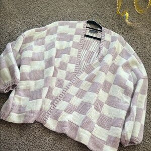 Purple and White Checkered Cardigan